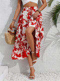 Ruffled Hem Printed Midi Skirt - felvior