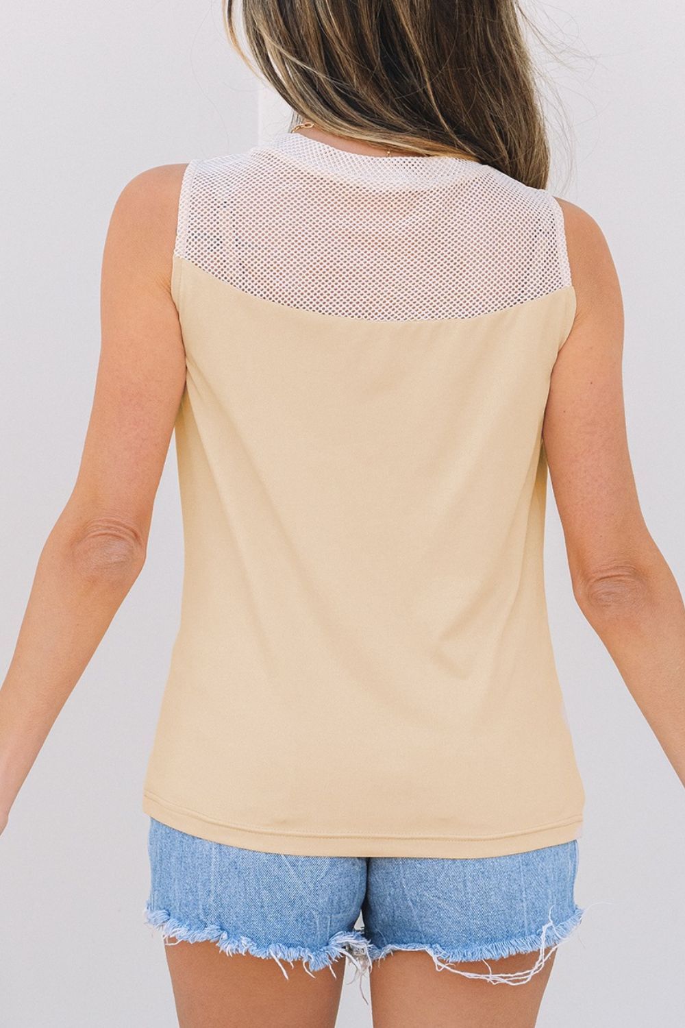 Mesh Patchwork Crew Neck Tank - felvior