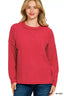 Zenana Ribbed Brushed Melange Hacci Sweater with Chest Pocket