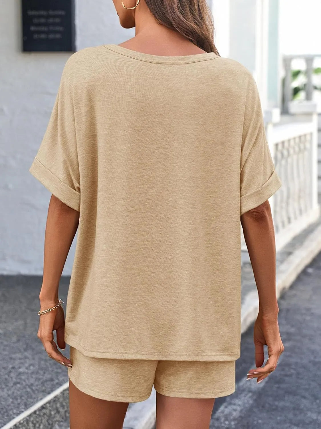 Round Neck Short Sleeve Top and Shorts Set - felvior