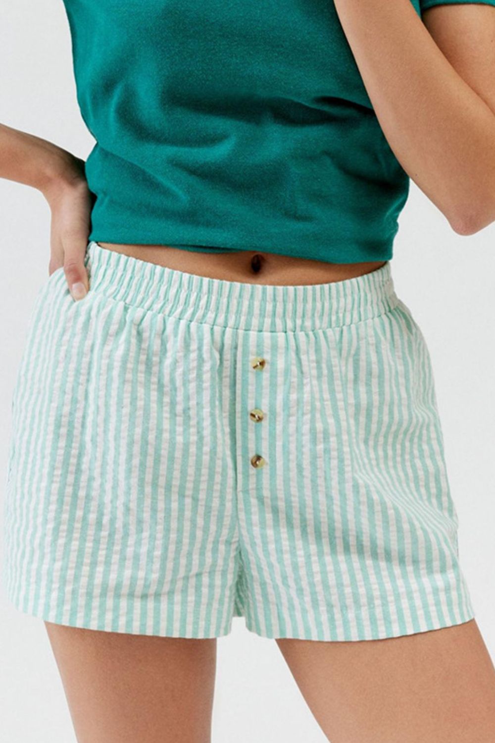Striped Elastic Waist Shorts - felvior