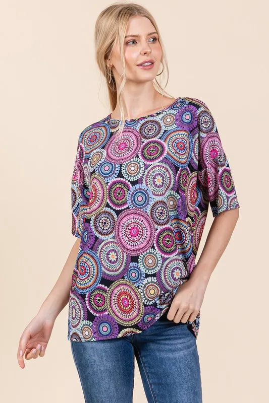 BOMBOM Printed Round Neck Half Sleeve Top Image principale du produit