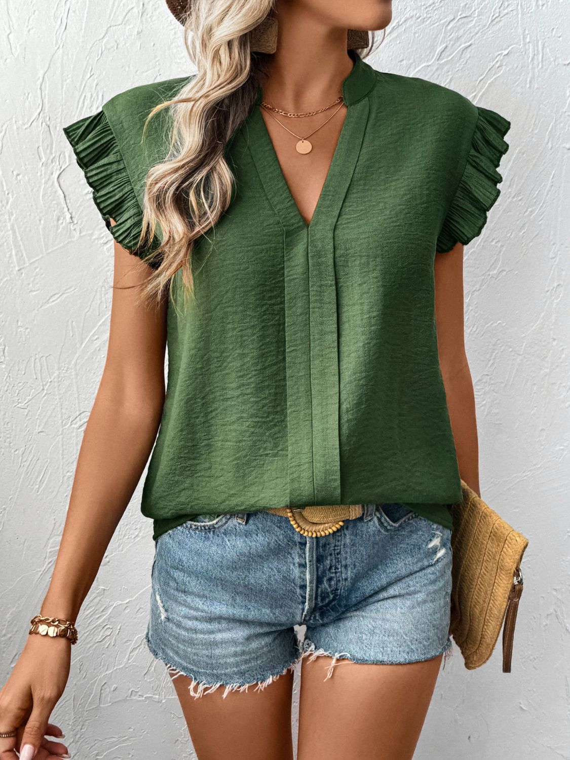 Perfee Ruffled Cap Sleeve Blouse - felvior