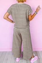 Striped Round Neck Short Sleeve Top and Pants Set