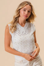 BiBi Chevron Pointelle Pearl Knit Top