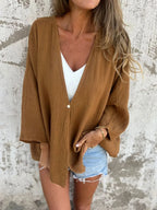 Full Size One Button Long Sleeve Shirt Plus Size