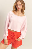 HYFVE Frayed Detail Boat Neck Long Sleeve Crop Top - felvior