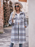 Mandy Plaid Dropped Shoulder Slit Coat - felvior