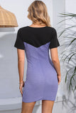 Round Neck Two-Tone Mini Dress - felvior