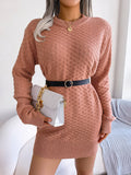 Round Neck Long Sleeve Mini Sweater Dress - felvior