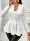 One Button Textured Peplum Cardigan - felvior