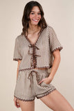 VERY J Wave Trim Detail Knit Top & Shorts Set - felvior