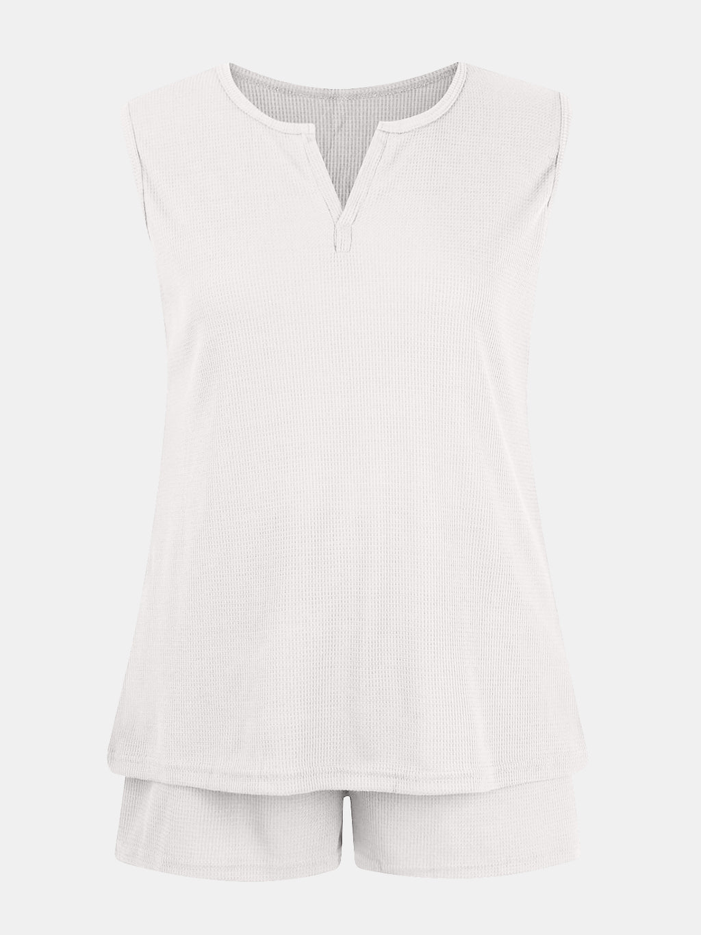 Full Size Waffle-Knit Notched Top and Shorts Set