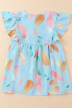 Splotches Pattern Ruffled Cap Sleeve Blouse