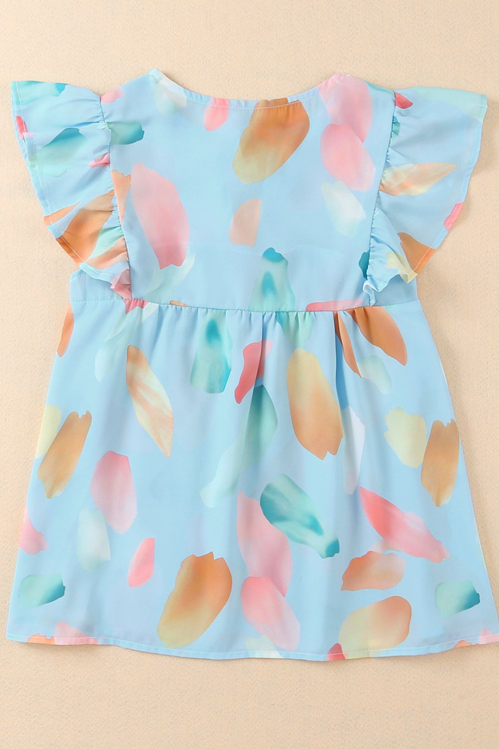 Splotches Pattern Ruffled Cap Sleeve Blouse