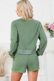 Round Neck Long Sleeve Top and Drawstring Shorts Lounge Set - felvior