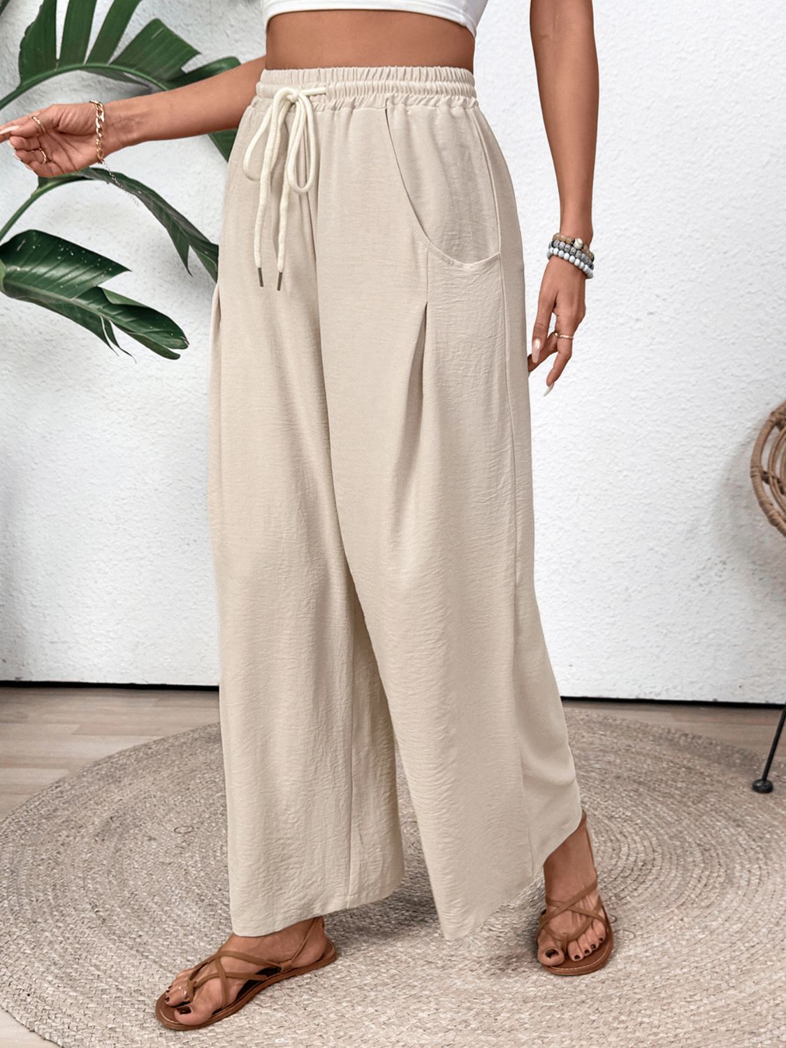 Perfee Drawstring Wide Leg Pants - felvior
