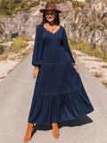 Long Sleeve Lace Trim Maxi Dress - felvior