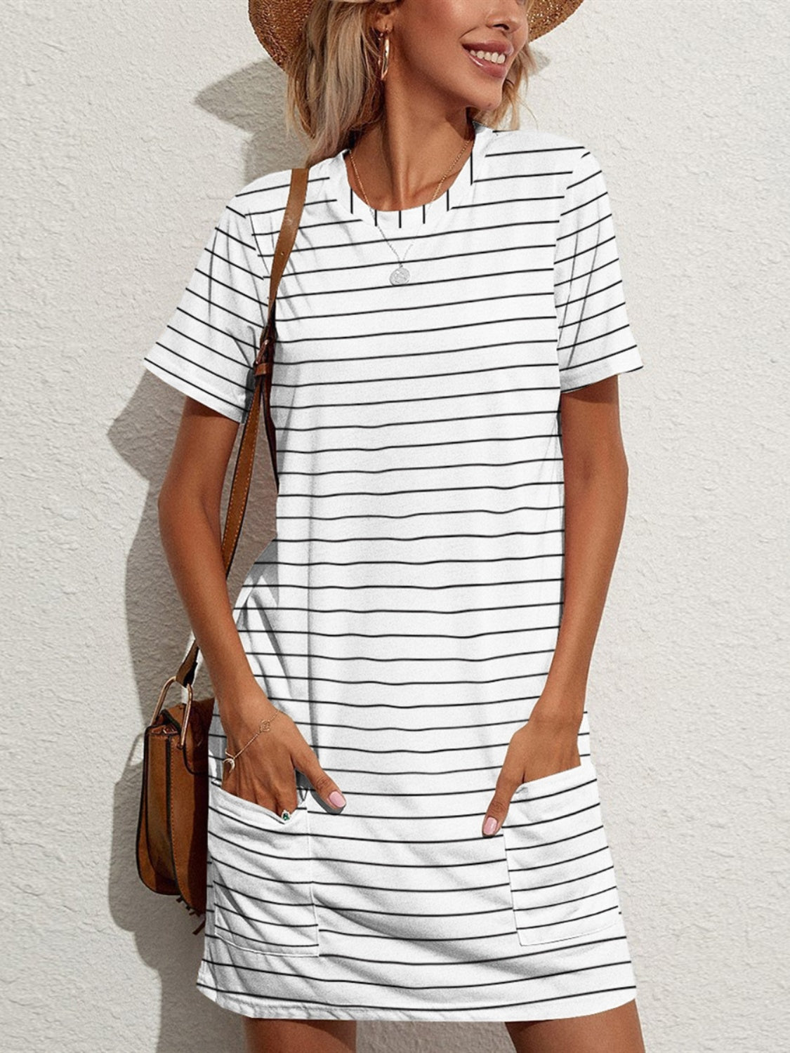 FAM-FAM Pocketed Striped Round Neck Short Sleeve Dress Hauptbild