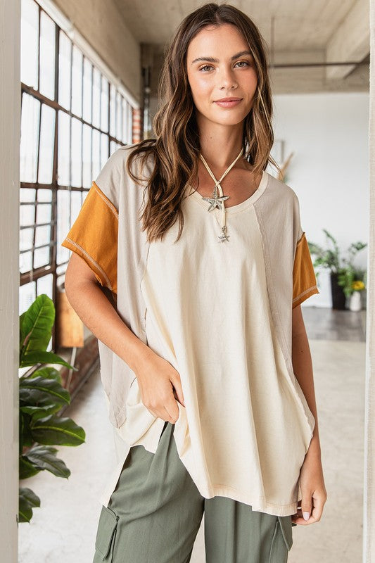 Mittoshop Color Block V-Neck Short Sleeve T-Shirt Zweitbild