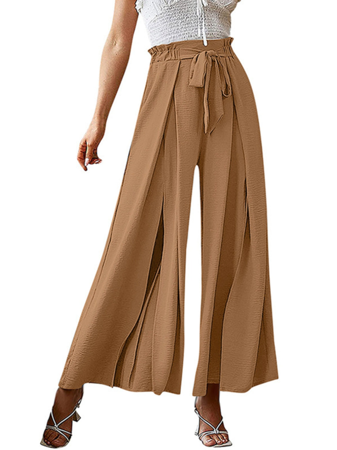 Tied Slit Wide Leg Pants - felvior