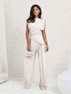 Slit Ruched Top and Wide Leg Pants Set