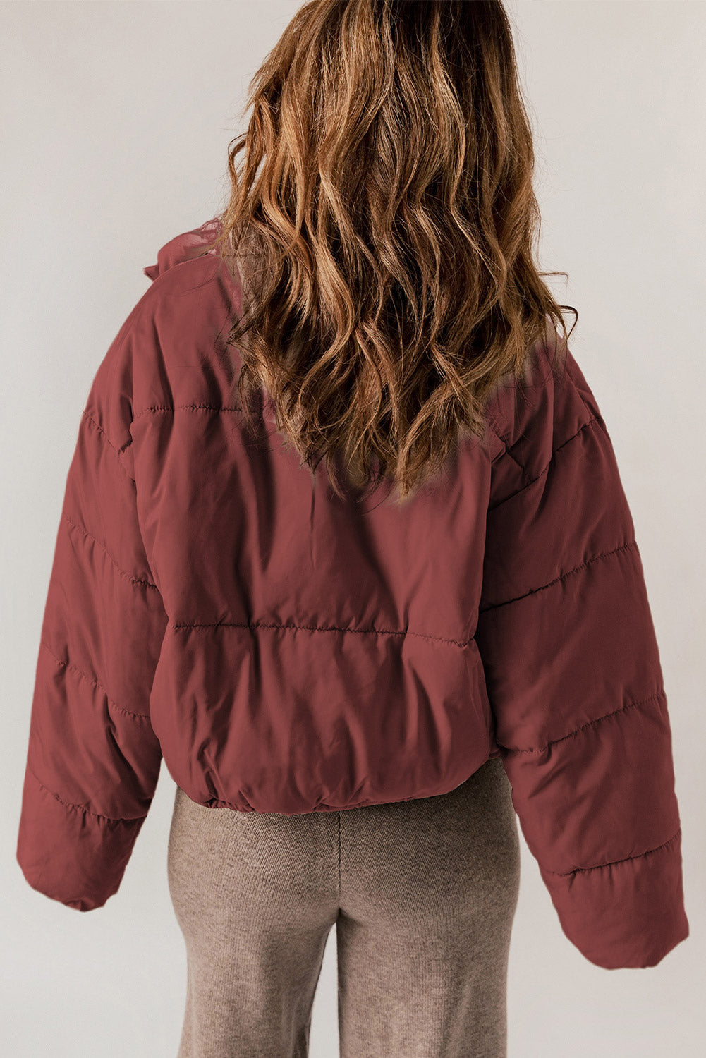Zip Up Collared Neck Long Sleeve Winter Coat - felvior