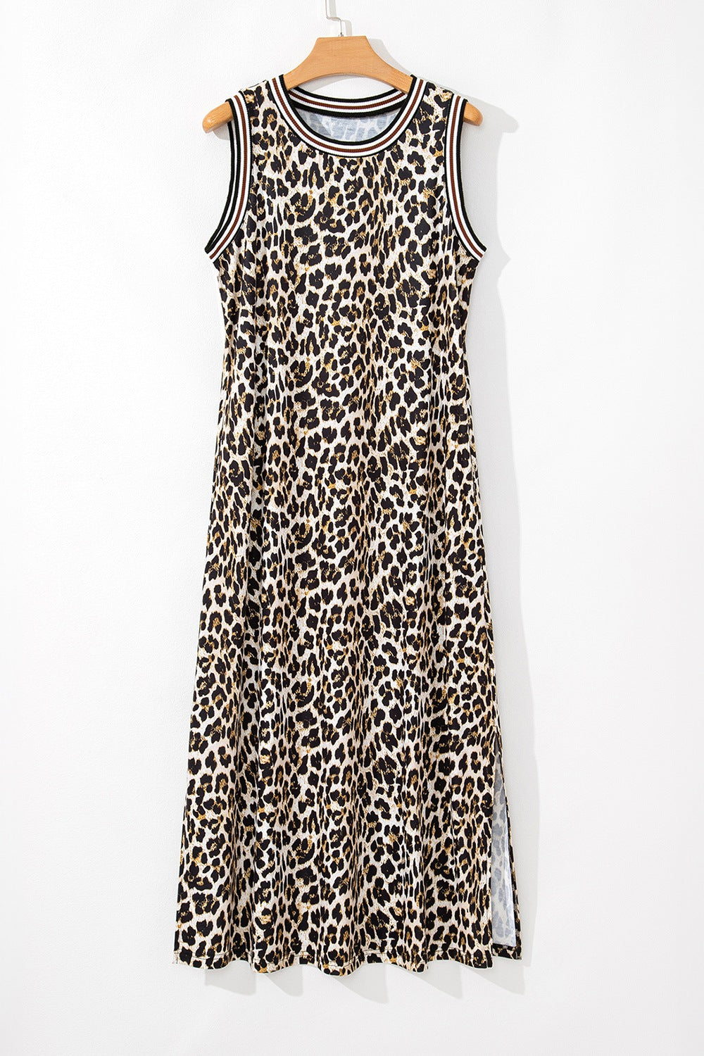 Side Slit Leopard Sleeveless Maxi Dress