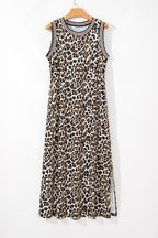 Side Slit Leopard Sleeveless Maxi Dress