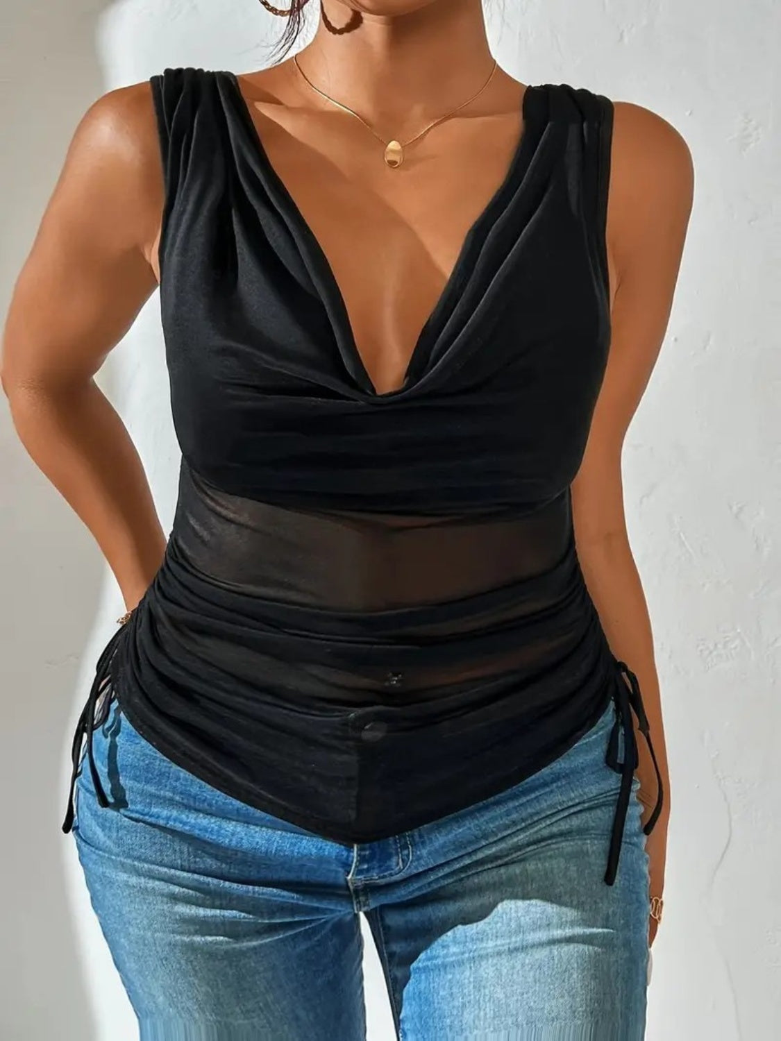 Side Drawstring Ruched Tank - felvior