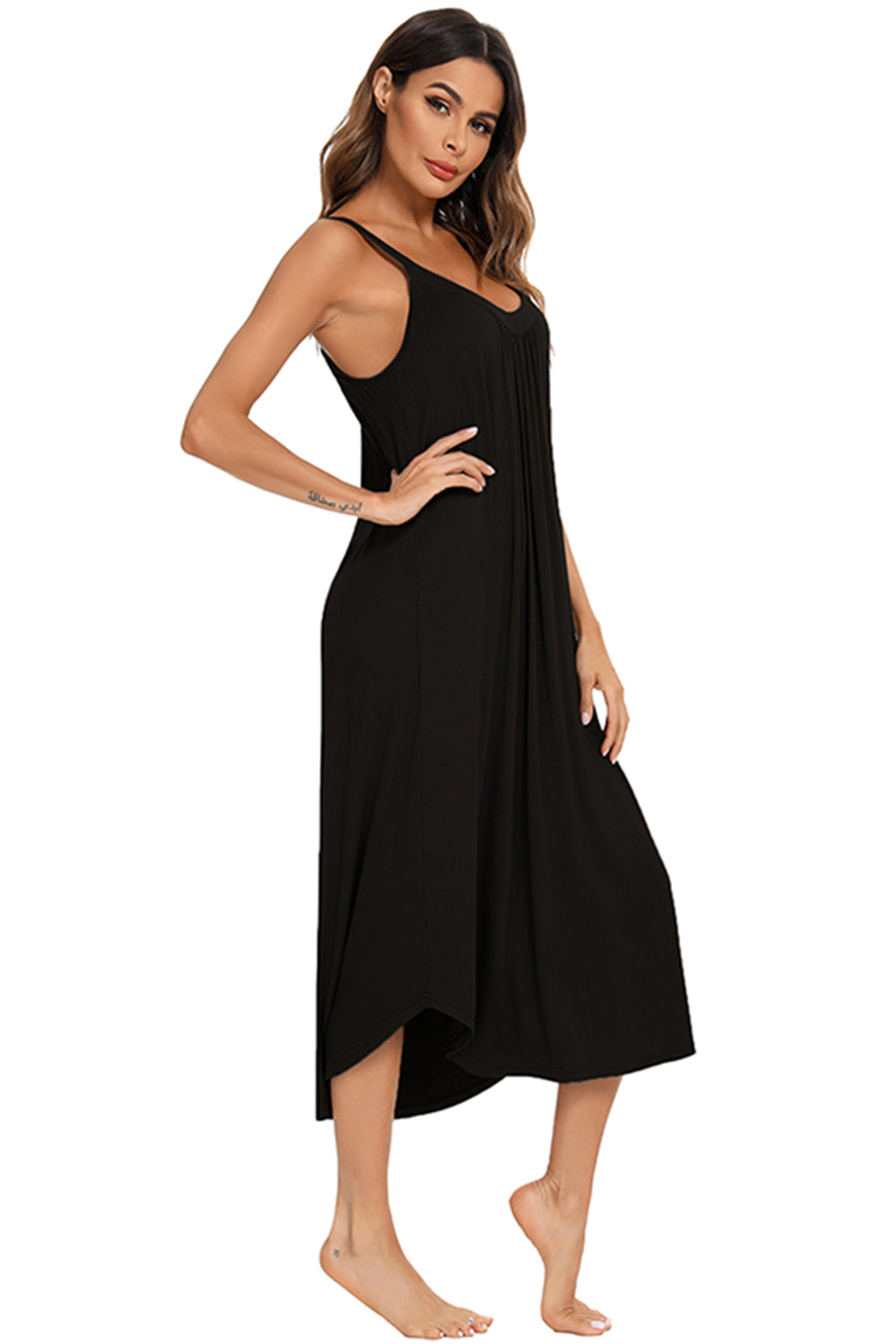 V-Neck Midi Lounge Dress - felvior