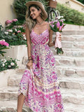 Tassel Printed V-Neck Maxi Dress - felvior