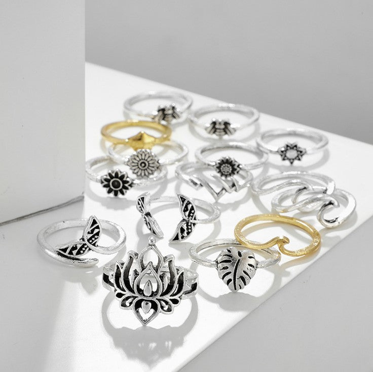 Alloy Multi Shapes 15-Piece Ring Set - felvior