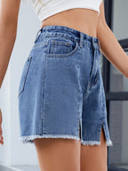 Raw Hem Slit Denim Shorts