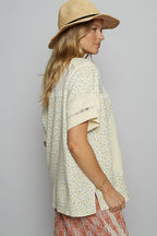 POL Number Floral Crochet Button Detail Half Sleeve Top