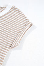 Stripe Buttoned Front V Neck T Shirt