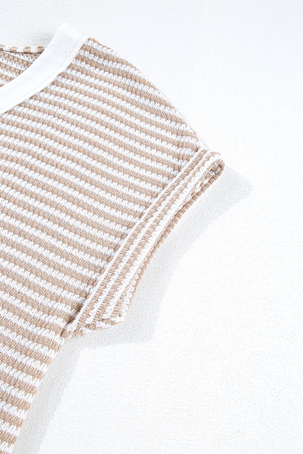 Stripe Buttoned Front V Neck T Shirt