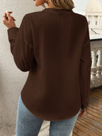 Devine Pocketed Notched Long Sleeve Blouse