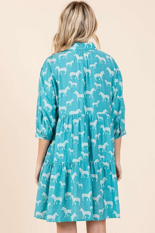 Mittoshop Zebra Print Button Down Shirt Mini Dress