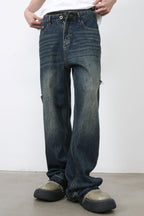 Men's Raw Hem Distressed Jeans with Pockets