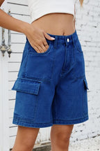 High Rise Denim Shorts with Cargo Pockets