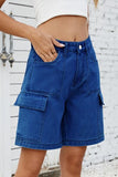 High Rise Denim Shorts with Cargo Pockets - felvior