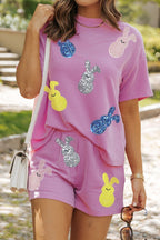 Ribbed Sequined Easter Bunny T-Shirt and Shorts Set