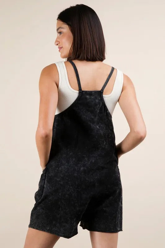 VERY J Plus Size Mineral Washed Sleeveless Knit Romper