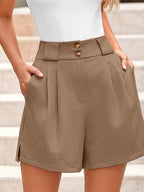 Two Button Wide Waistband Shorts