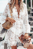 V-Neck Lace Cover-Up Dress - felvior