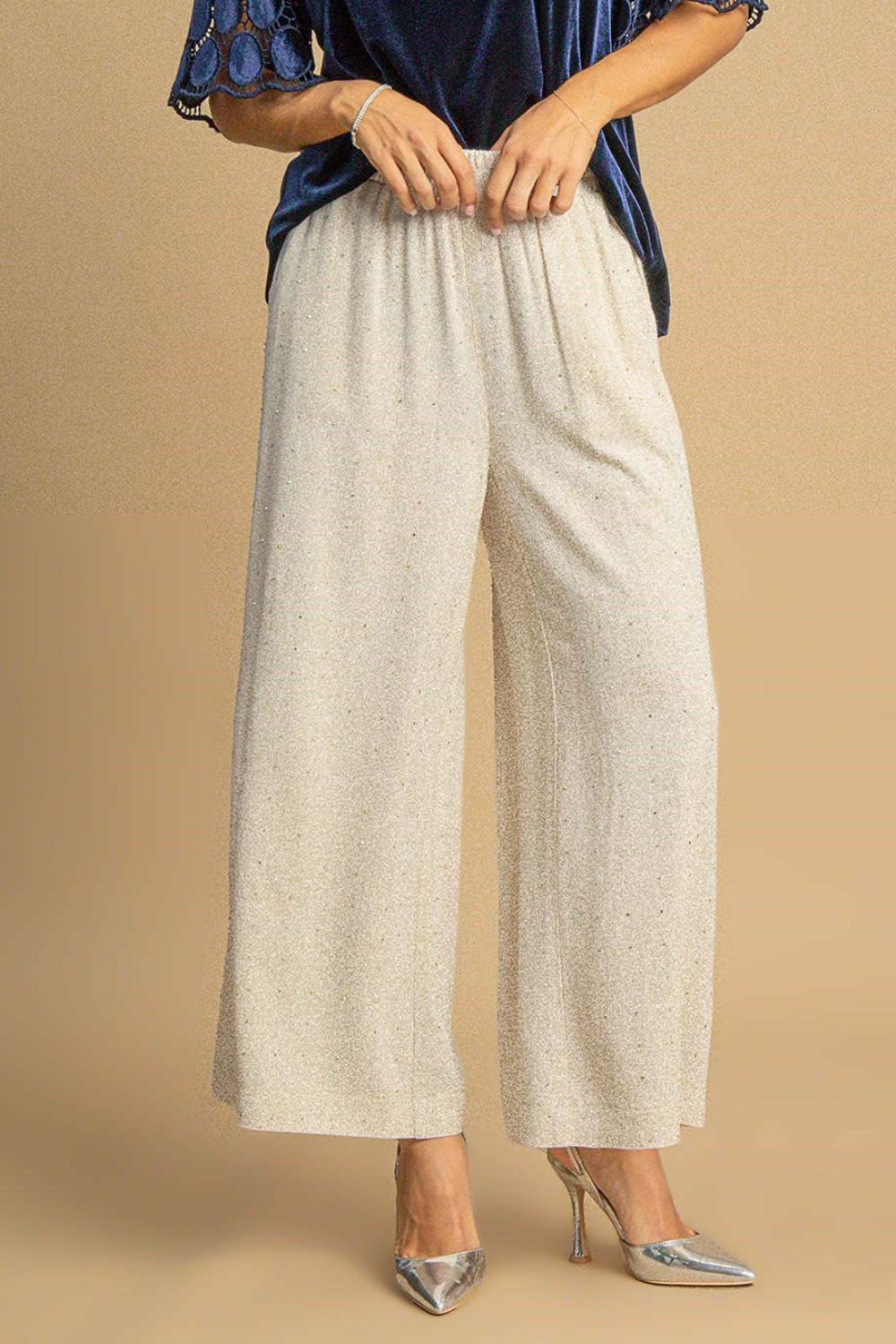 Umgee Full Size High Waisted Embellished Linen Pants Plus Size Secondary image