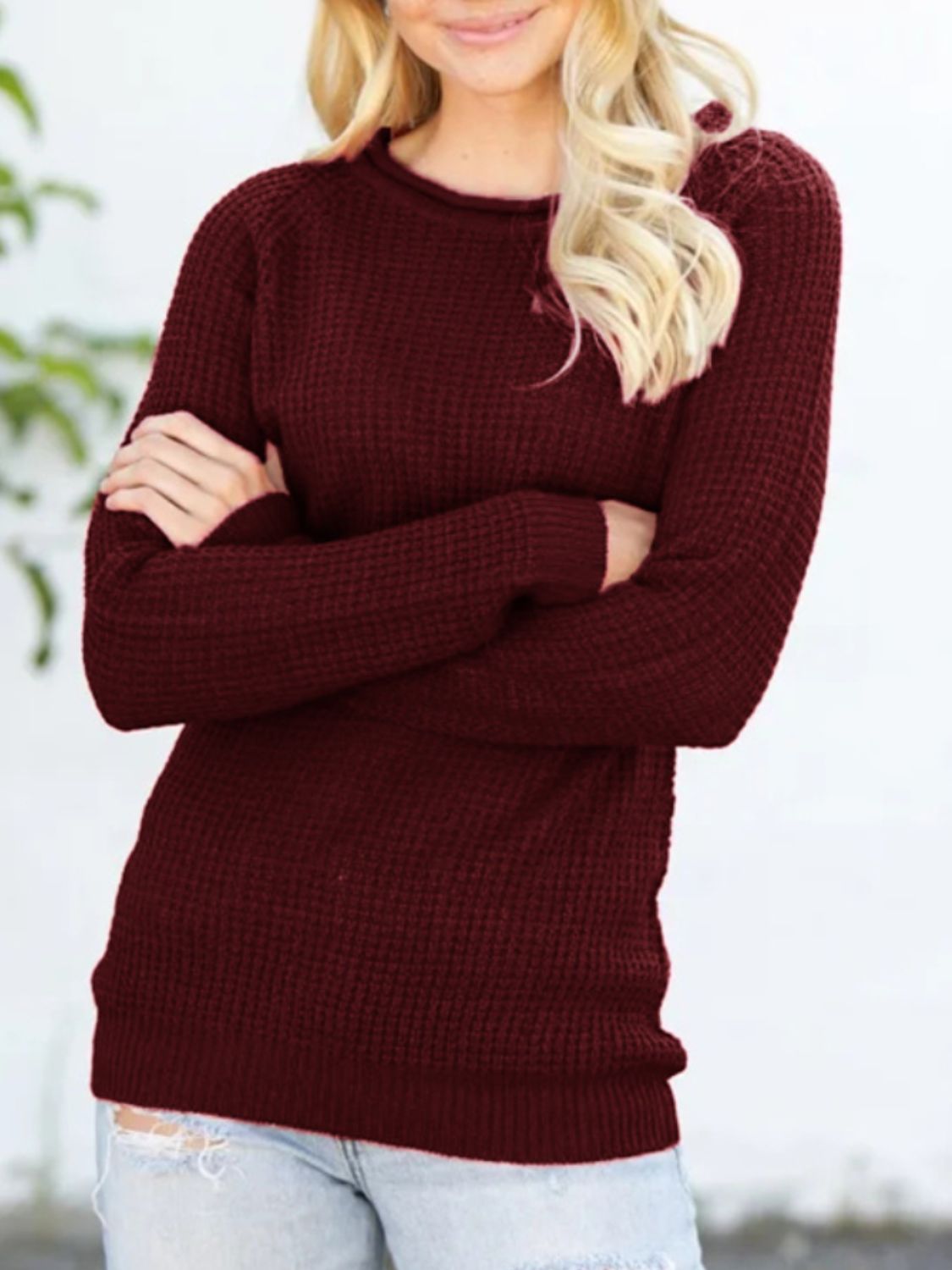 Round Neck Raglan Sleeve Sweater - felvior