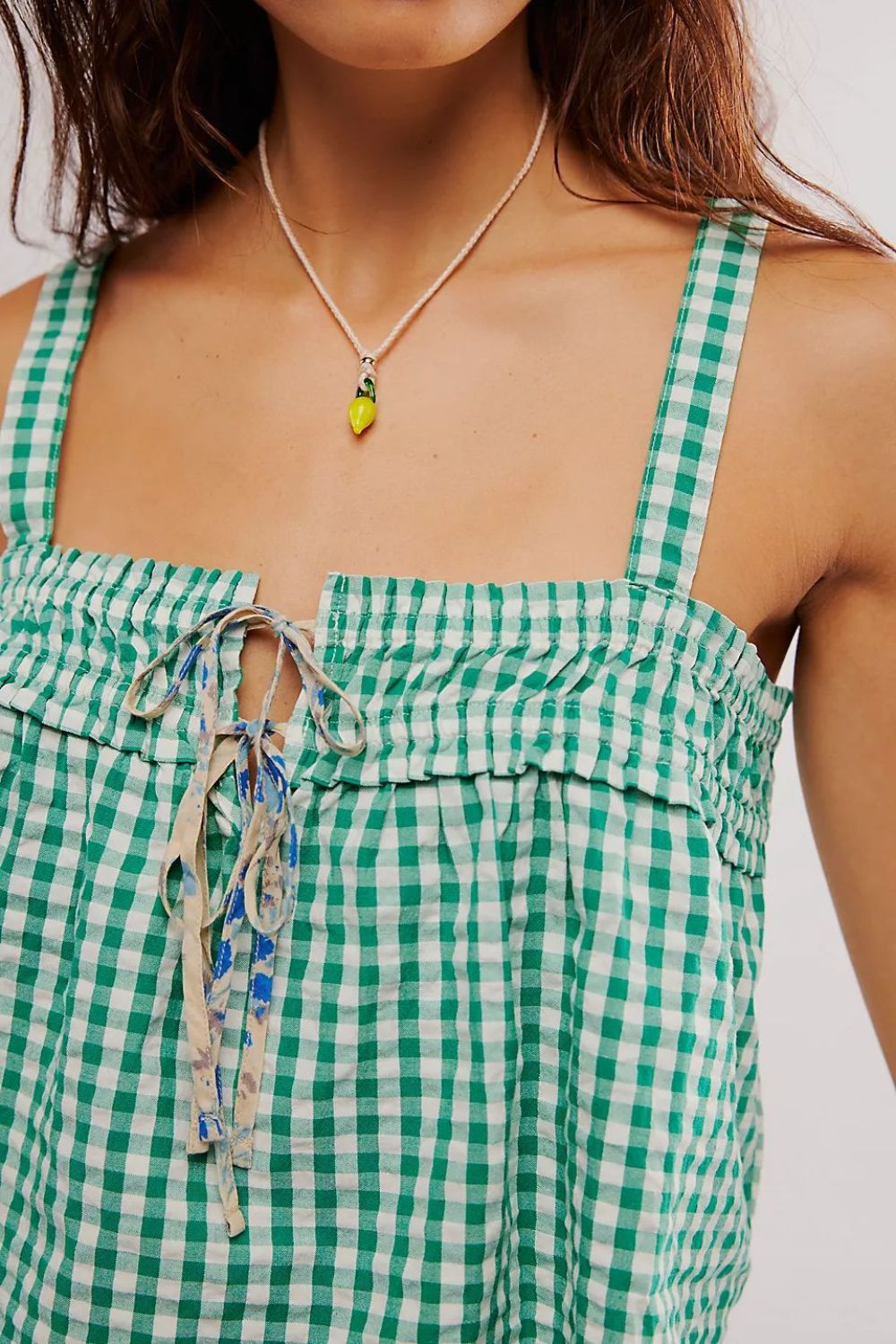 Tied Front Textured Square Neck Cami - felvior