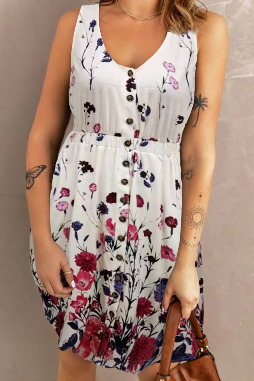 Double Take Scoop Neck Buttoned Sleeveless Magic Dress with Pockets - felvior
